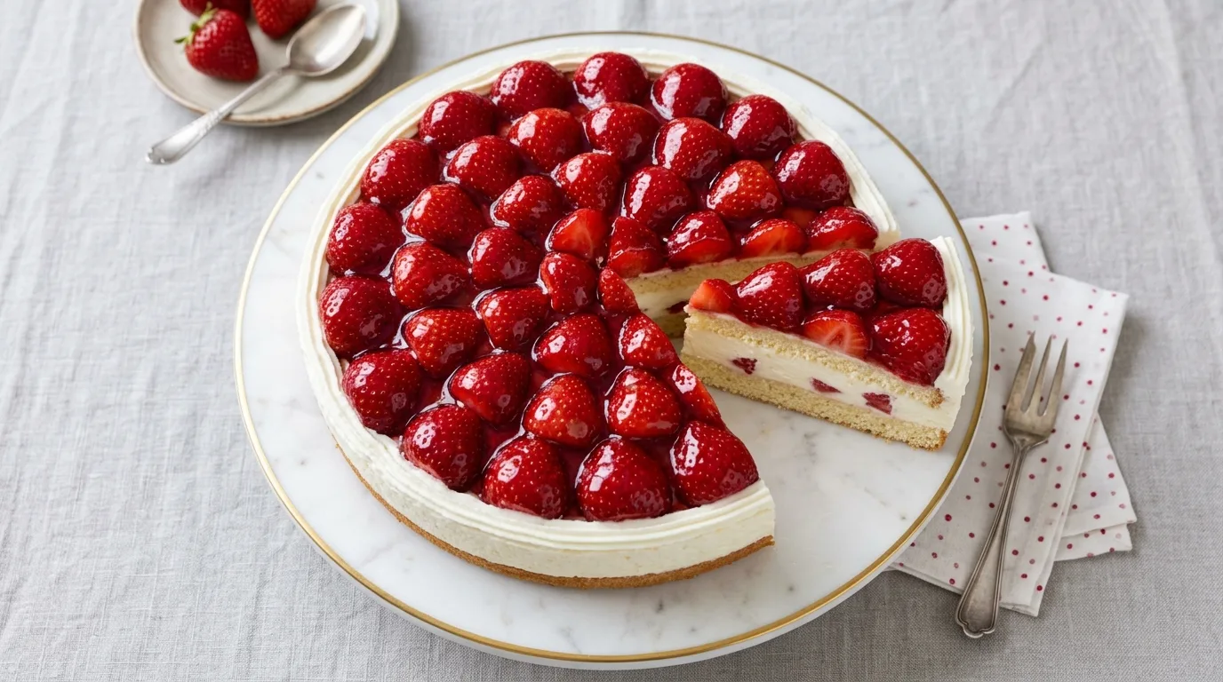 German strawberry cake overhead … 202605051239