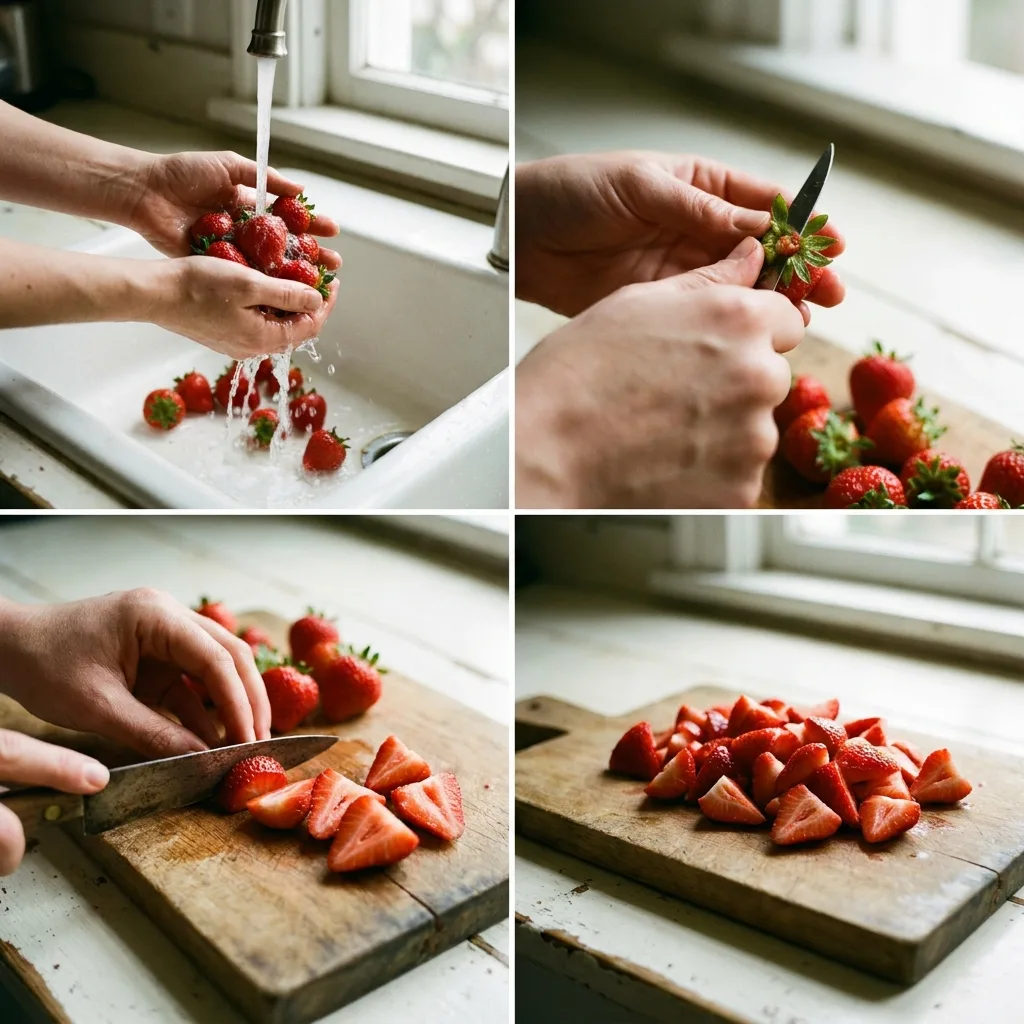 Hands washing strawberries cutting 202605020113