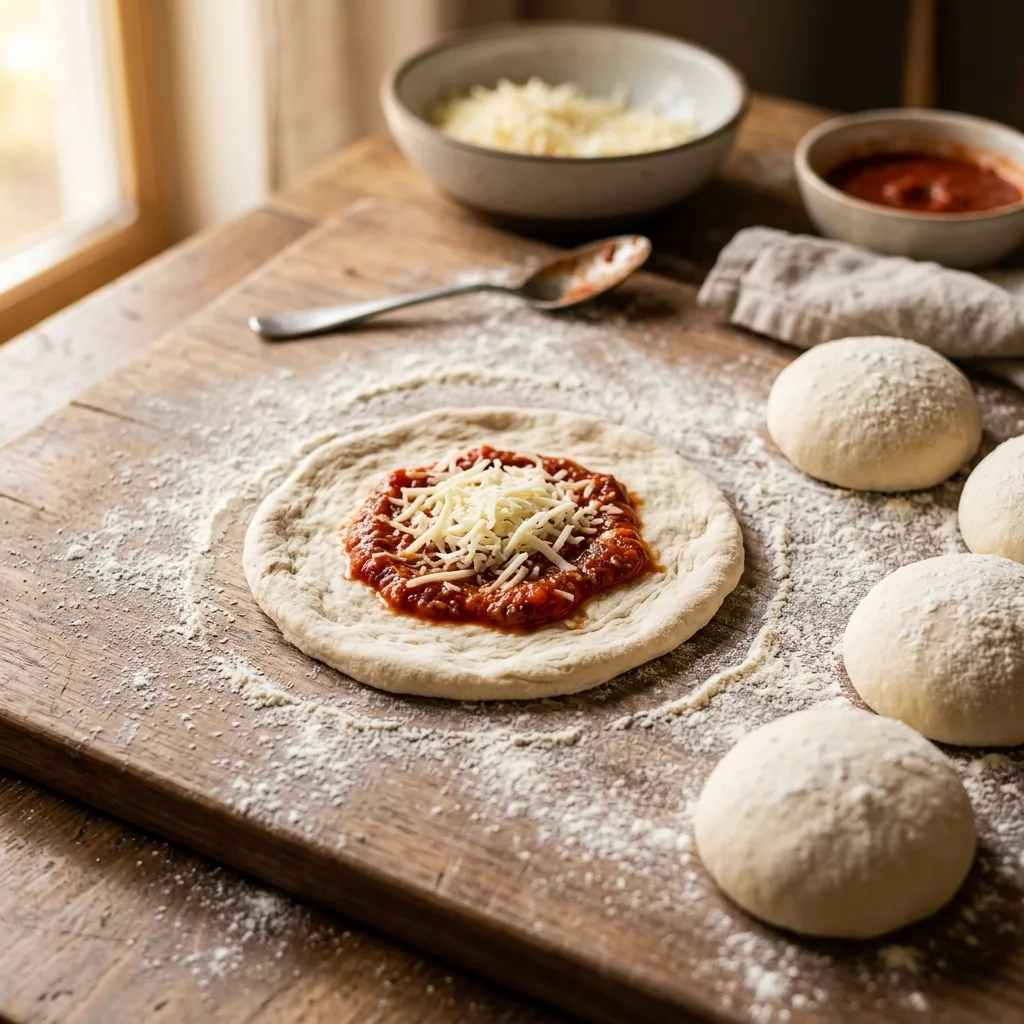 Pizza dough balls formed wooden 202605062116