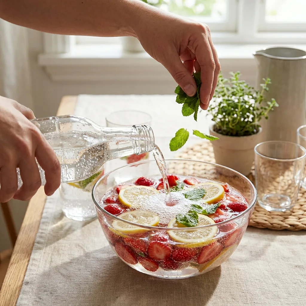 Pouring water into strawberry bowl 202605020113