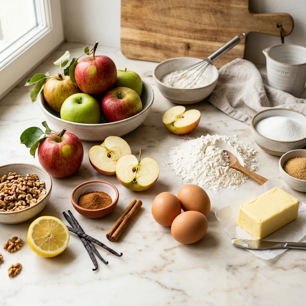 Raw ingredients for apple cake 202605050021