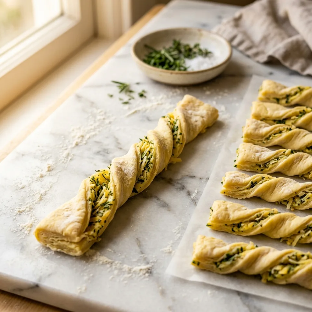 Raw puff pastry strips twisted 202605062151