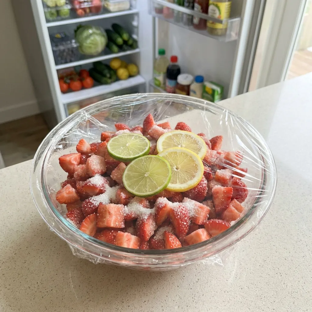 Strawberries in bowl with sugar 202605020113