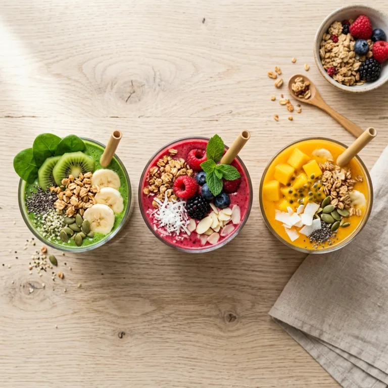 Three smoothie glasses on table 202605022240